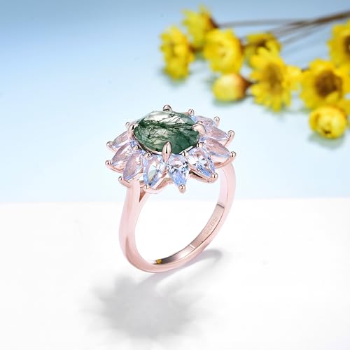 Moss Agate Ring Natural Gemstone Genuine 925 Sterling Silver with Gold plating Women’s Oval Cut Moss Agate Engagement Ring Gifts for Her ﻿4