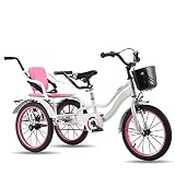 Grands tricycles à pédales avec Roue Gonflable,vélo Tandem,tricycles pour Enfants avec poignée de poussée pour Les Parents,Compartiment de Rangement caché pour siège,vélo de croisière à 3 Roues