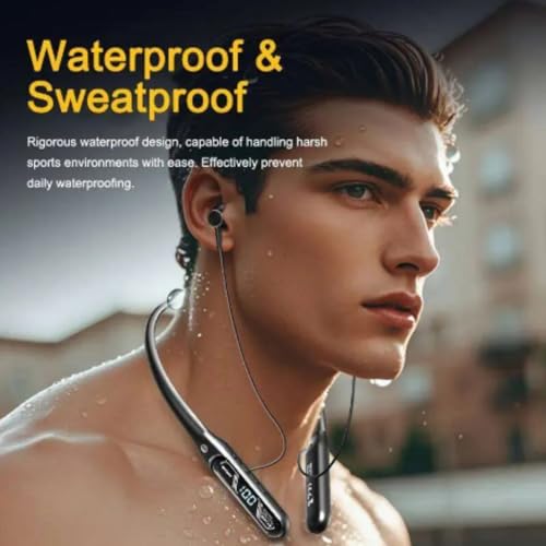 Image of iFAST IF-165 Digital Display Bluetooth 5.4 Wireless Neckband Earphone |Active Noise Reduction, Cool Ambient Light [ Black ]
