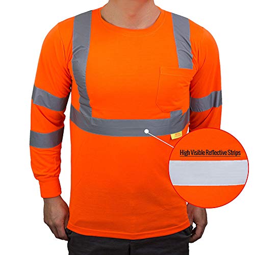 NY Hi-Viz Workwear L9091 Class 3 High Vis Reflective Long Sleeve ANSI Safety Shirt (Large, Orange)