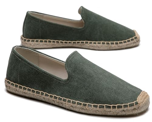 Image of Men's Classic Suede Canvas Round Cap Toe Espadrilles Loafers Pure Color Slip On Comfortable Flats Shoes