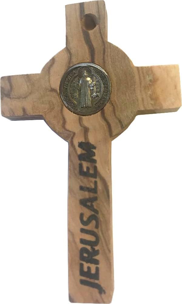 Holy Land Market Ready to Hang Wall Decor Bethlehem Olive Wood Cross - 14 Inches with Certificate & Prayer Card