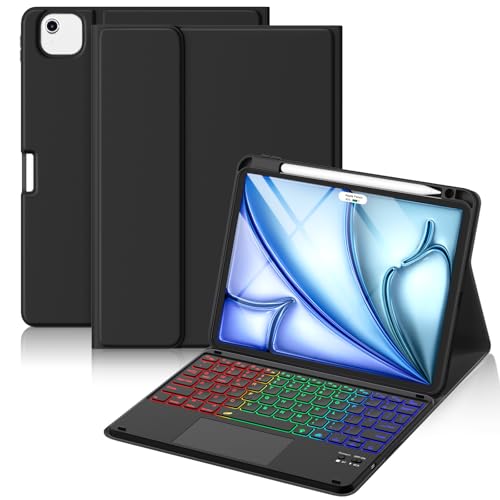 Hamile for iPad Air 11 Inch Case with Keyboard M3/M2 - Multi-Touch Trackpad, 7 Colors Backlit, Magnetic Stain Proof Folio Cover for iPad Air 5th 4th Generation & Pro 11-in 4th 3rd 2nd 1st Gen, Black