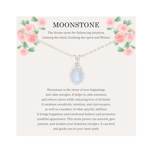 AnotherKiss New Beginnings Gifts Moonstone Necklace for Women, Sterling Silver Moonstone Jewelry, Divorce Gift, Healing Gift, New Job, Sobriety Gifts for Women