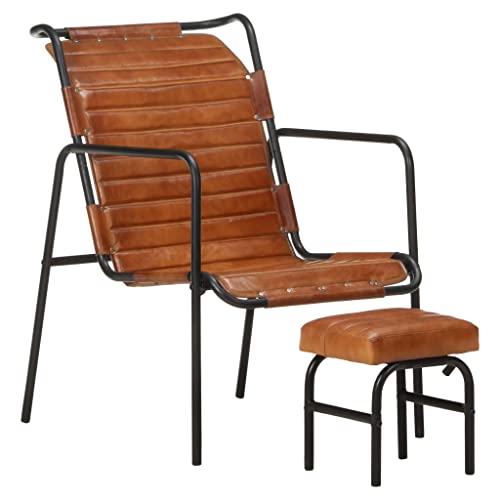 Qnhdfrt Dark Brown Leather Armchair with Footrest Vintage Style Powder-Coated