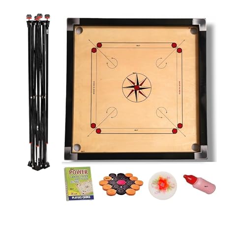 Image of Superior Matte Finish Practice Carrom Board for Serious Professional Practice with Coins Striker and Powder Beige(32 Inch with Stand AE)
