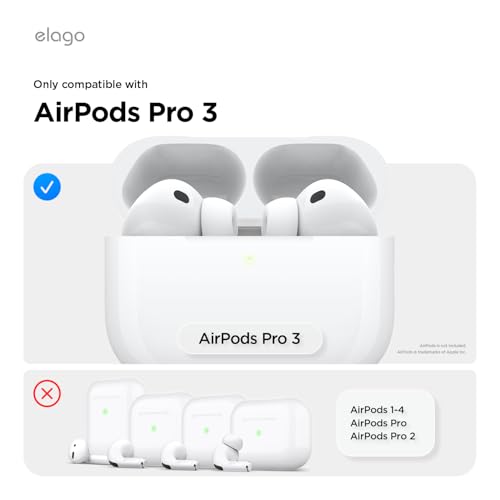 Image of elago Armor Case Compatible with AirPods Pro 3 Case - Carabiner Included, Supports Wireless Charging, Shock Resistant, Full Protection (Black)