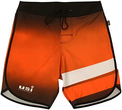 USI UNIVERSAL 411PS Men's Sublimated Physique Board Shorts, Fitness Shorts, Polyester Elastane Construction, Hook & Loop Fly with Drawstring Closure, 1 Back Pocket (Color: Orange)