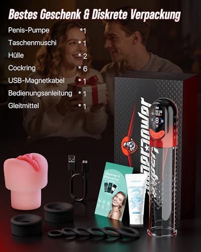 4-in-1 Penispumpe Sex Spielzeug für die Männer Masturbator, APP Manuell & Automatisch Elektrische Vakuumpumpe mit 4 Trainingsmodi & 8 Saugstufen Masturbieren für Männer, Penis Pumpe mit 6 Penisring