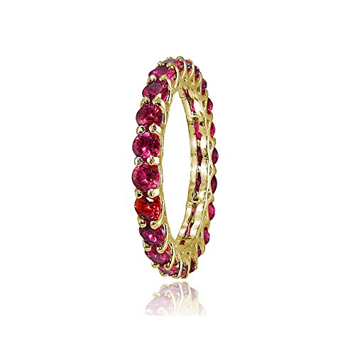 Ice Gems Sterling Silver Created Ruby 3mm Round-cut Eternity Band Ring2