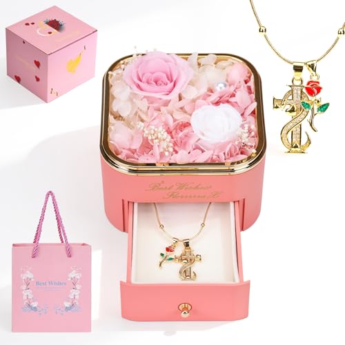 Preserved Pink Rose with Cross Necklace Eternal Rose Gift Set miniatura 1