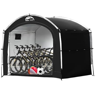 Happy Travel Bike Storage Tent Shed, Outdoor Waterproof Bicycle Covers Shelter with Window for 2/3/4/6/8 Bikes,Oversized Outside Portable Sheds for Lawn Mower,Garden Tools