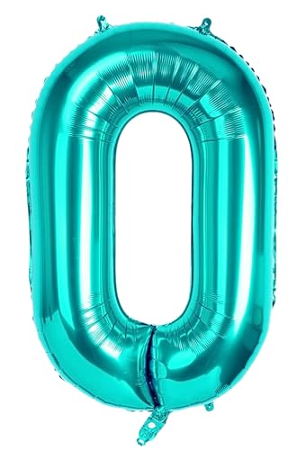 40Inch Number 0 Balloons Azure Blue Helium Balloon 0 Number Self-Sealing for Birthday Party Decorations and Supplies (Azure Blue0)