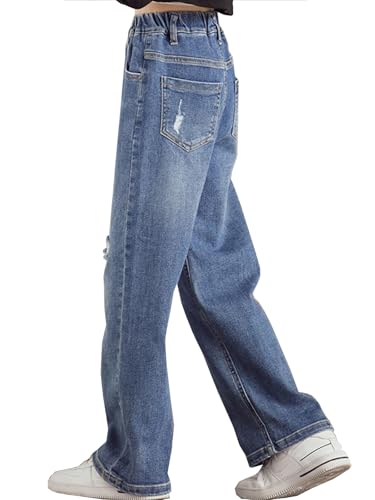 Girls' Wide Leg Baggy Jeans Elastic Wasit Pull On Denim Casual Pants3