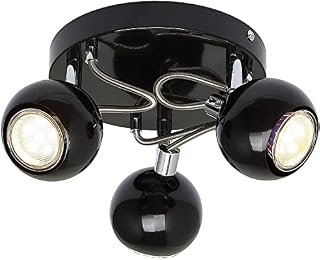 UKEW 3 Way Rotatable Ceiling Spotlights - GU10 Modern Adjustable Round Plate Design - Black Chrome Ceiling Light for Kitchen Living Room Bedroom Lounge