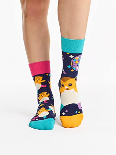 Dedoles Socken Unisex Damen Herren & Kinder Baumwolle viele lustige Designs 1 Paar Geschenk links rechts verschieden, Farbe Blau, Motiv Party-Hamster, Gr. 39-42