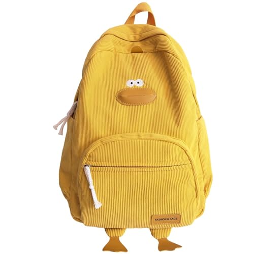 Valicaer Cute School Bags for Girls - Kawaii Corduroy Duck Backpack for Girls & Teens, Funny Cartoon Rucksack for Primary and Secondary Middle School (Yellow)
