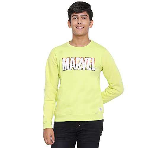 Image of Lil Tomatoes Boys Regular Marvel Fit Printed Round Neck Cotton Fleece Sweatshirt Ecru