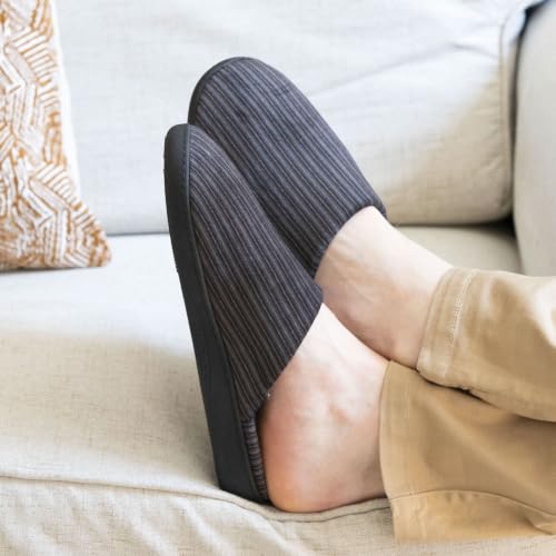 Isotoner Chaussons Mules homme velours semelle ergo mémoire forme 43 rayuresgrises – vue 2