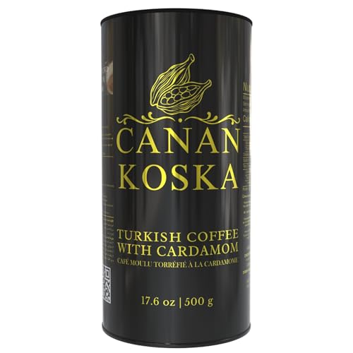Canan Koska Turkish Coffee with Cardamom, Ultra Fine Ground, Rich Aroma & Exotic Flavor, Roasted & Packed in USA, 17.6 oz (500g)