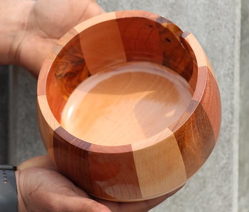 Image of Wooden Yarn Storage Bowl With Carved Holes & Drills, Wooden Knitting Yarn Bowl Handcrafted, Wooden Yarn Storage Bowl Yarn Holder Best Gift Idea for Knitters (Large)