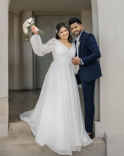 Long Sleeve Beach Wedding Dresses for Bride Chiffon Prom Dress Lace Boho Bridal Wedding Gowns3