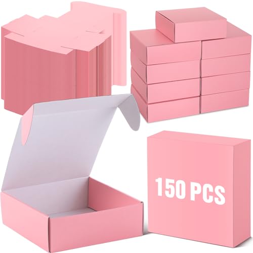 Yexiya 150 Pack Pink Small Shipping Boxes Valentine's Day Gift Boxes 6 x 6 x 2 Inches Corrugated Cardboard Mailing Boxes for Small Business Cardboard Corrugated Mailer Boxes for Packing