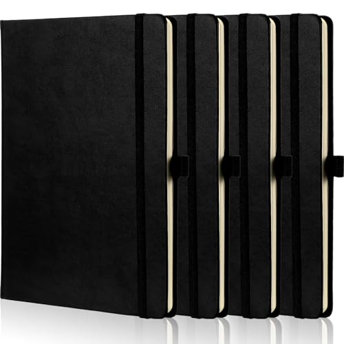 Sinmoe 5 Pack A5 Notebook Hardback Journal Notebook 160 Pages/ 80 Sheets A5 Lined Notebook with Pen Loop for Travel Office Supplies School Stationery Writing Plans Memo Notepads Diary (Black)