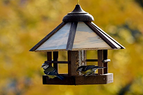 dobar® 21390 Vogelfutterhaus Camouflage Vogelfutterstation aus Holz - Vogelhaus zum Hängen - inkl. Futtersilo - Kompakte Vogelvilla - 35 x 35 x 29 cm - Braun-Beige-Grau