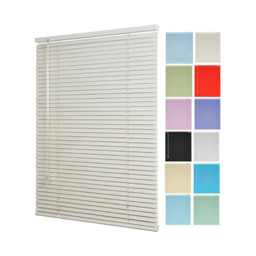 Persianas Venecianas de Aluminio Sin Cordón, Estores para Ventanas de Cocina y Baño, Control de Luz y Privacidad, Medida Personalizable 70 90 110 140 cm(Blanco Puro)
