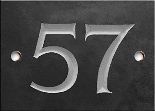 Engraved Slate House Number – Deep V-Cut, Natural Stone, Black Slate, Premium House Sign, Hand Engraved - Number 57 — image 1