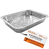 G.M. DISTRIBUZIONE GM – 50 Contenitori in Alluminio 8 Porzioni 2625 cc Senza Coperchio, Vaschette Rettangolari Extra Grandi per Forno e Congelatore, Gastronomia e Catering – 32,2×26,2×4h cm
