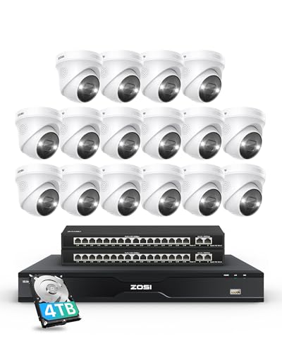 ZOSI 32 Channel 4K PoE Security Camera System, Face Person Vehicle Detection, 2 Way Audio, 16 x 8MP Spotlight Outdoor Indoor IP Cameras, 32CH 4K NVR with 4TB HDD for 24/7 Recording
