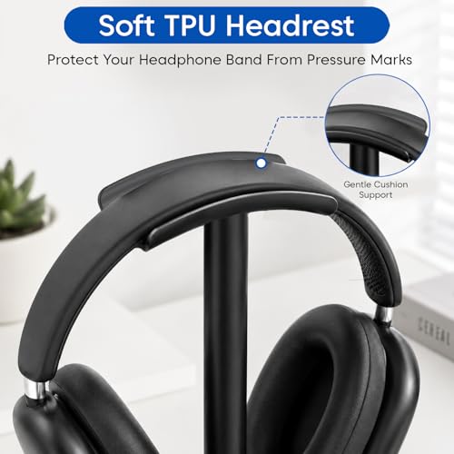 Image of Sounce Headphone Stand Headset Holder Aluminum & ABS Base Desk Organizer | Flexible TPU Headrest | Detachable | Fits All Headphones Gaming Bluetooth ANC (Only Stand)