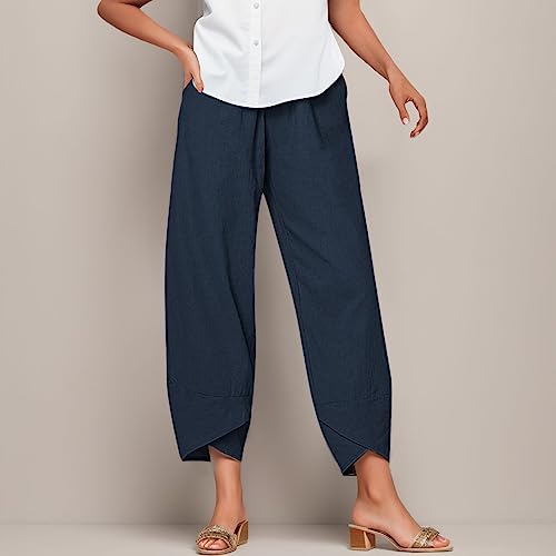 Linen Pants Women Jeans Linen Pants Women Casual Cotton Linen Wide Leg Cropped Trousers Summer Print Lounge Palazzo Pant with Pockets Vacation Black Denim Pajamas Trendy 2025 Cargo2