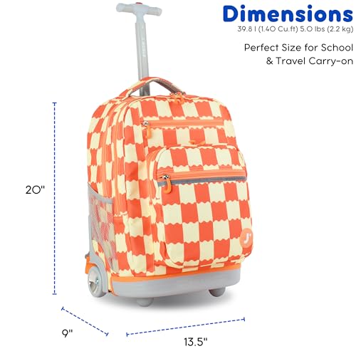 Image of J World Sundance Laptop Rolling Backpack for Girls Boys. Roller Bookbag with Wheels, 20 Inch, Wiggle Coral