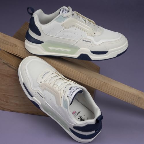 Image of Red Tape Men's Sneakers White Blue Pu Mesh TPU Round Toe Lace-Up