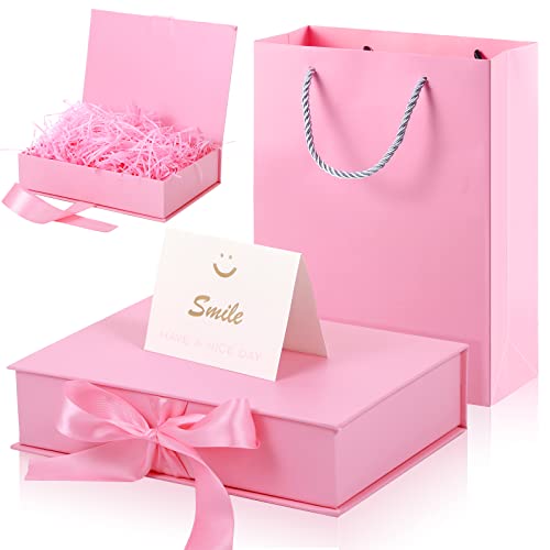 Zonon Luxury Gift Box With Lids Changeable Ribbon, Paper Bags, A Greeting Card And Tissue Paper Luxury Packaging Box Set For Weddings, Graduations, Birthdays, Anniversaries (Pink, 8 X 6 X 2 Inch) #TOP20