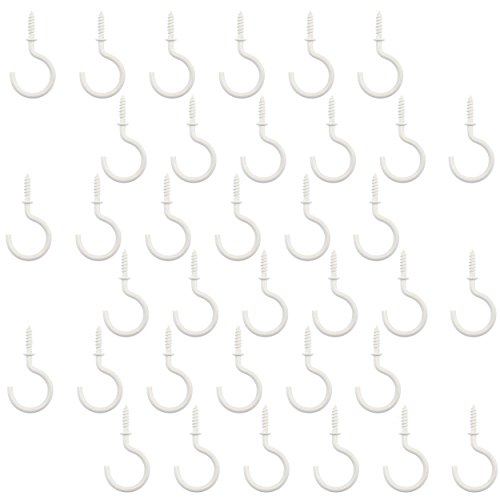 Metal Cup Hook, Pack of 36, White, Premium Steel Screw Hooks, Command Outdoor Light Clips, Christmas Light Hooks