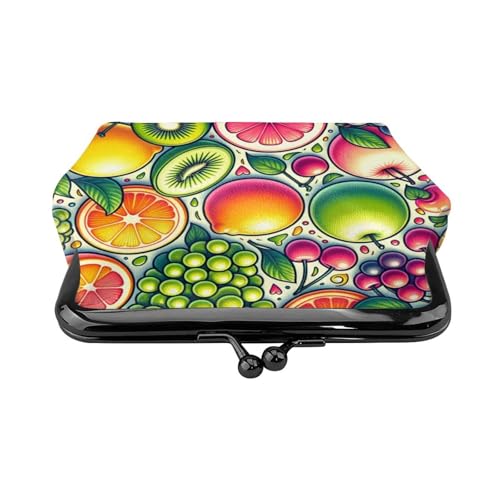 Pu Leather Buckle Coin Purse Lemons-Cherries-Grapes-Fruit Girls Kiss-Lock Change Purse Wallets2