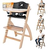 Abiie Beyond Junior Wooden High Chair with Tray - Adjustable and Convertible High Chair for Babies and Toddlers - 6 Months to 250 Lb - Water Resistant - Natural Wood/Black Pearl Cushion