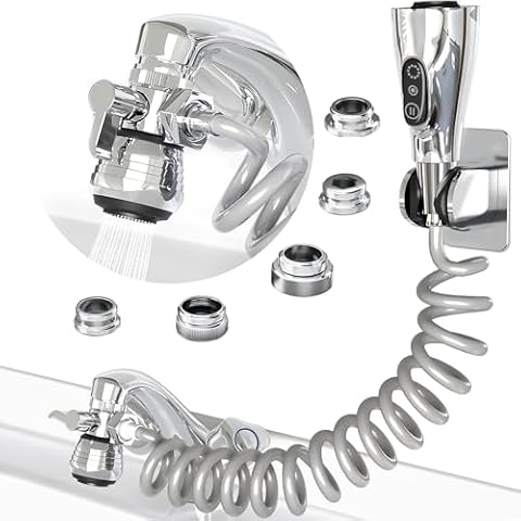 Heavy-Duty Faucet Sprayer Attachment - Leak-Proof Sink Hose Sprayer w/ 5 Adapters & Diverter Valve - 79” Recoil Hose with 2 Spray Modes - Ideal for Kitchen, Tub, Bathroom, Garden, Pets Cover