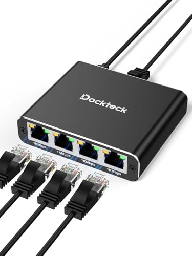 Image of Ethernet Splitter 1 to 4 1000Mbps, Dockteck Internet Cable Splitter 1 in 4 Out High Speed Switch Network Gigabit for LAN RJ45 Port Router Switch Work with Cat5 /5e /6 /7 /8 Cable