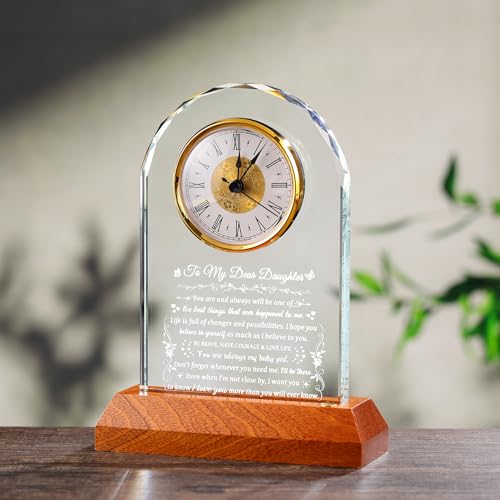 Image of Arikyrist Daughter Gifts from Mom Dad with Wooden Light Base, Birthday Graduation Gifts for Adult Daughter Crystal Clock Keepsake to My Daughters on Christmas Valentines Graduation Table Decor