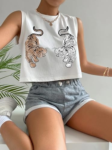 Hilinker Womens Crew Neck Loose Crop Tank Tops Workout Casual Sleeveless T-Shirt3