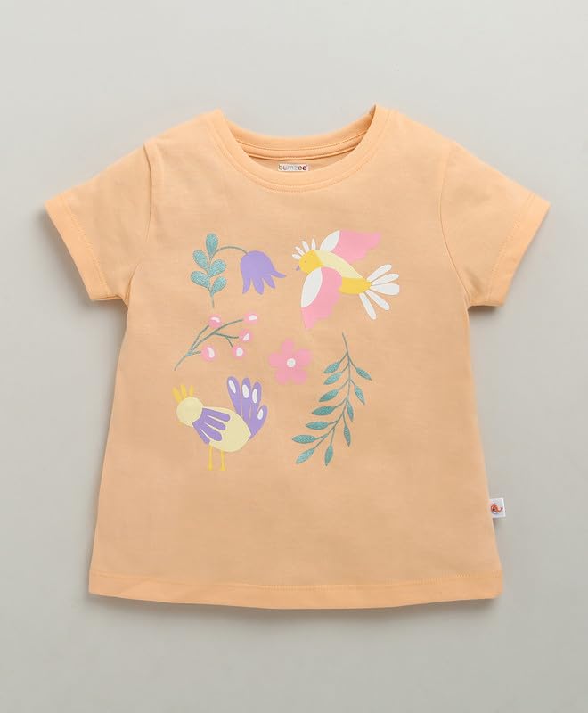 BUMZEE T-Shirt für kleine Mädchen, normale Passform, halblange Ärmel, Rundhalsausschnitt, Baumwolle, 2er-Pack