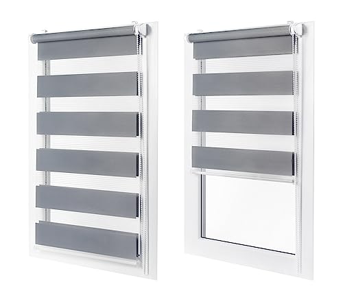 MakoStyl Rollos für Fenster Ohne Bohren - 30 cm Stoffbreite x 120 cm Fensterhöhe - Grau Doppelrollo Klemmfix Ohne Bohren - Fenster Rollos für Innen - Verdunkelnd Duo Rollo