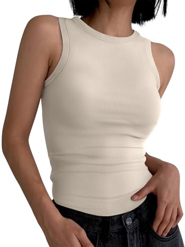 Image of ANRABESS Womens Sleeveless High Neck Tank Tops Fashion Summer Casual Basic Slim Fit Ribbed Racerback Top Shirt Clothes