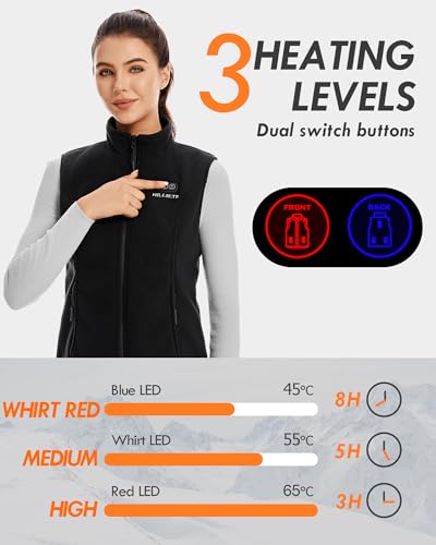 HILLSLTR Beheizbare Weste, Fleece Heizweste Damen mit Powerbank 7.4V 12000mAh, Heizweste mit 8 Heizzonen, Beheizte Weste mit 3 Temperatur, Wärmeweste für Ski/Motorrad