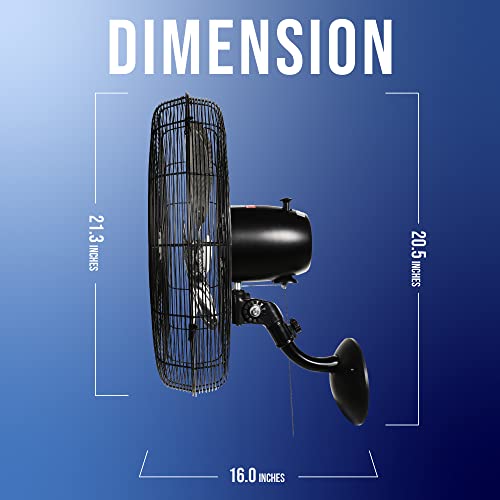 Tornado 20 Inch Pro Series High Velocity Oscillating Wall Mount Fan For Industrial, Commercial, Residential Use 3 Speed 5250 Cfm Ul Safety Listed #TOP1